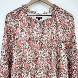 Talbots Womens Floral Blouse‎ Top Size XL Boho Cottagecore Ruffle Sheer Career